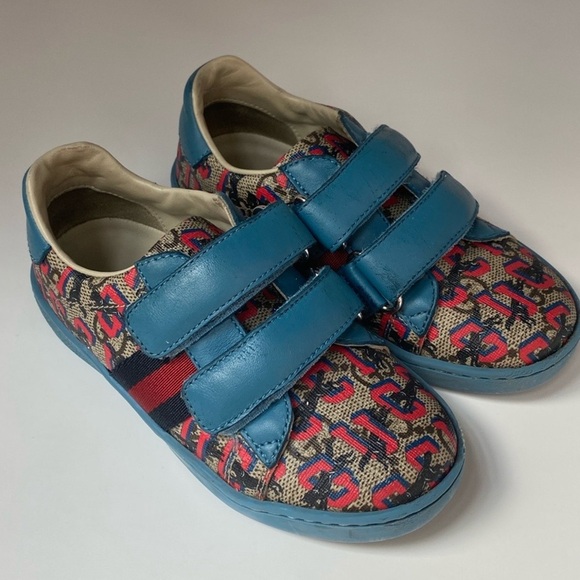 Gucci Supreme Canvas Kids Children's GG Gucci Wolves Sneakers Size 25 Toddler 9 - Picture 4 of 15